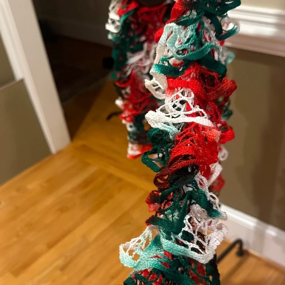 Festive Red, Green, and White Knit Scarf